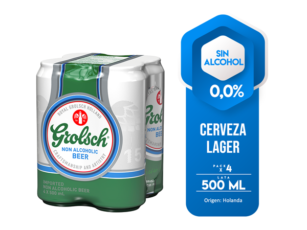 Imagen de GROLSCH 0,0% ALCOHOL CUATRI PACK LATA 500 ML (HOLANDA)